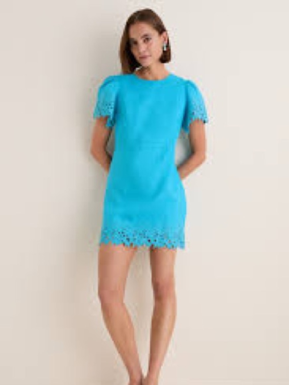 Hyacinth House Aqua Linen Embroidered Ruthie Mini Dress